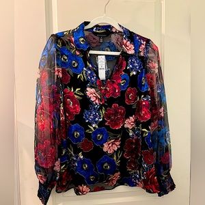 White House Black Market Organza Sleeve Silk Burnout Blouse -Medium